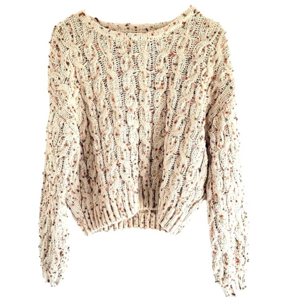 Jessica Simpson size L cream dot boucle’ soft short chunky knit pullover sweater
